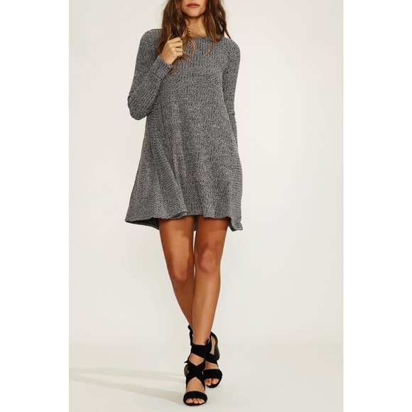 Lovers + Friends Shannon Dress Grey Ribbed Marled Mini Babydoll Swing Size Small - Picture 14 of 14